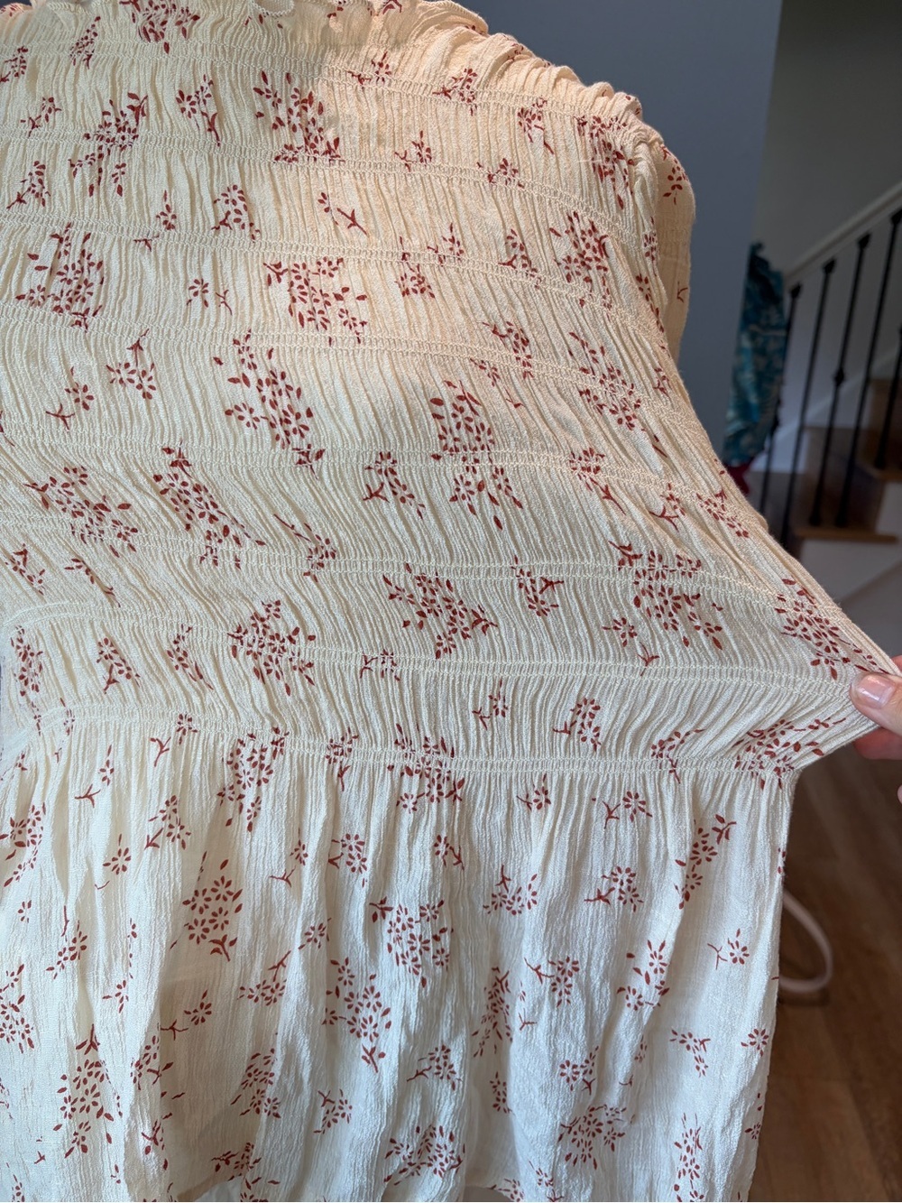 Adiva Cream Floral Smocked Peplum Blouse Long Sleeve Boho Top Size Medium - Picture 5 of 8
